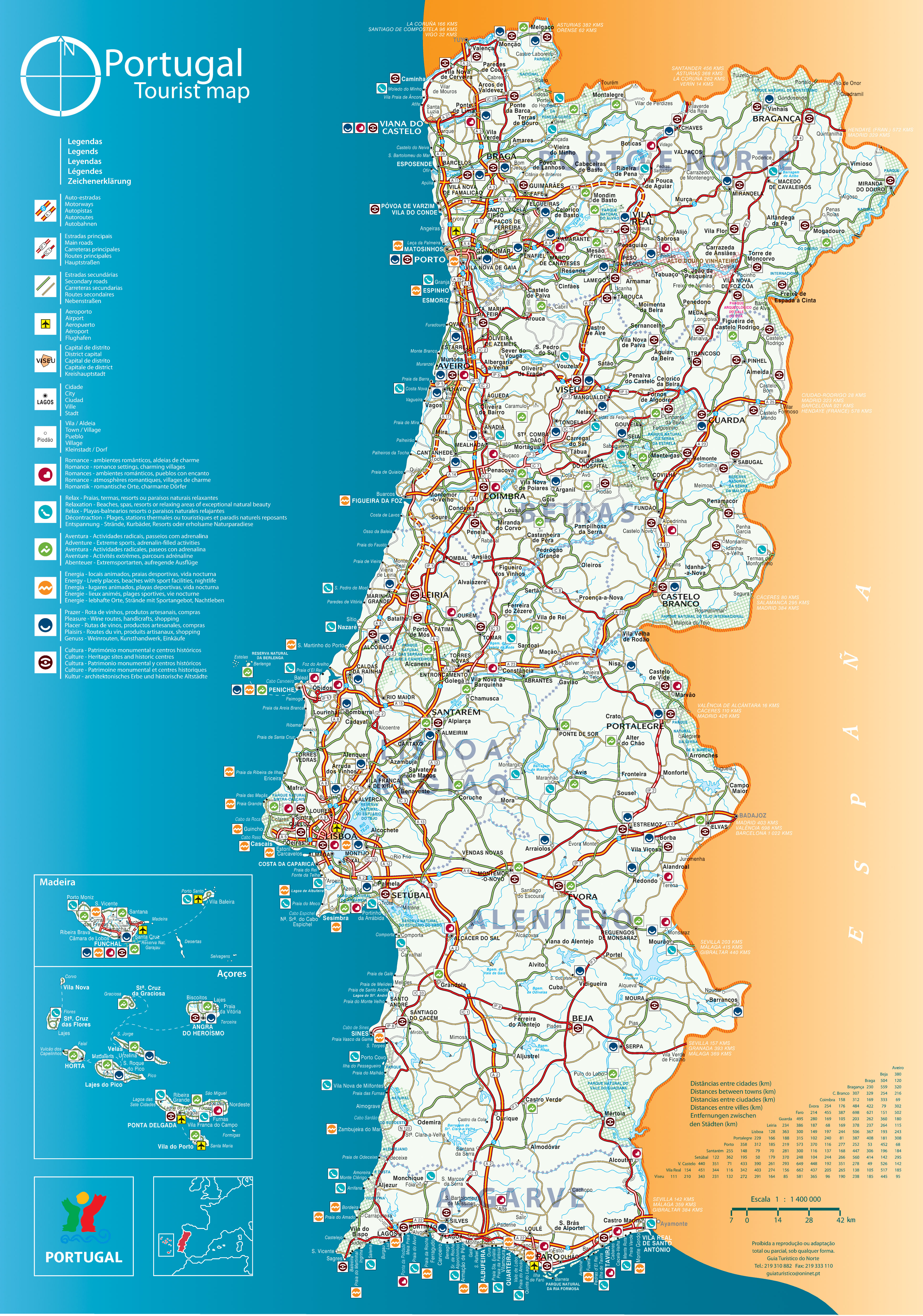 Mapa de Portugal  Portugal cidades, Roteiro de viagem portugal, Portugal