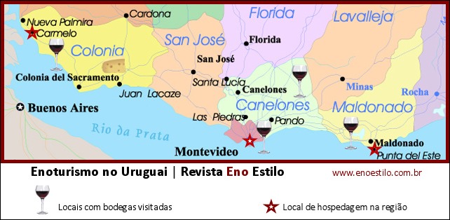 Mapa de regiões do vinho do Uruguay