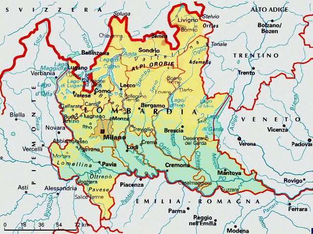 Mapa da Lombardia Italia - Terra de vinhos espumantes Franciacortas