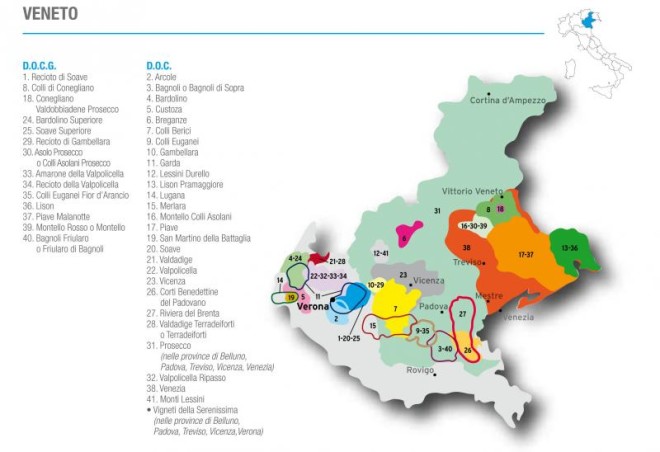 Mapa do vinho de Veneto