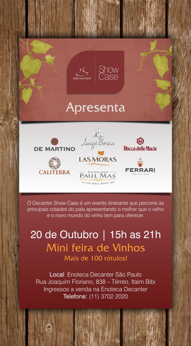 Feira de vinhos itinerante da Decanter. Deguste diversos vinhos.