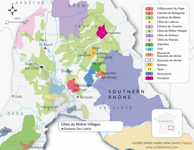 Mapa da França, mapa da região de Côtes du Rhône