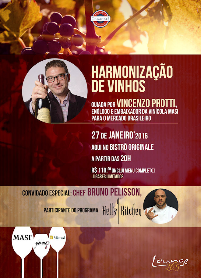 Jantar Harmonizado Emporio Originale e vinhos da Masi